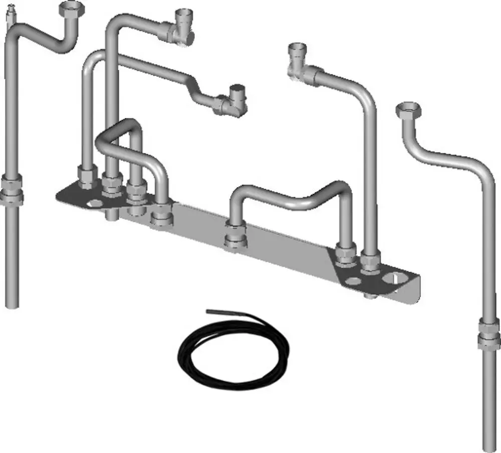 Verbundene Metallrohre, die als Anschluss-Set für die Aufputzinstallation genutzt werden können. Geeignet für Produkte der Marke Wolf.